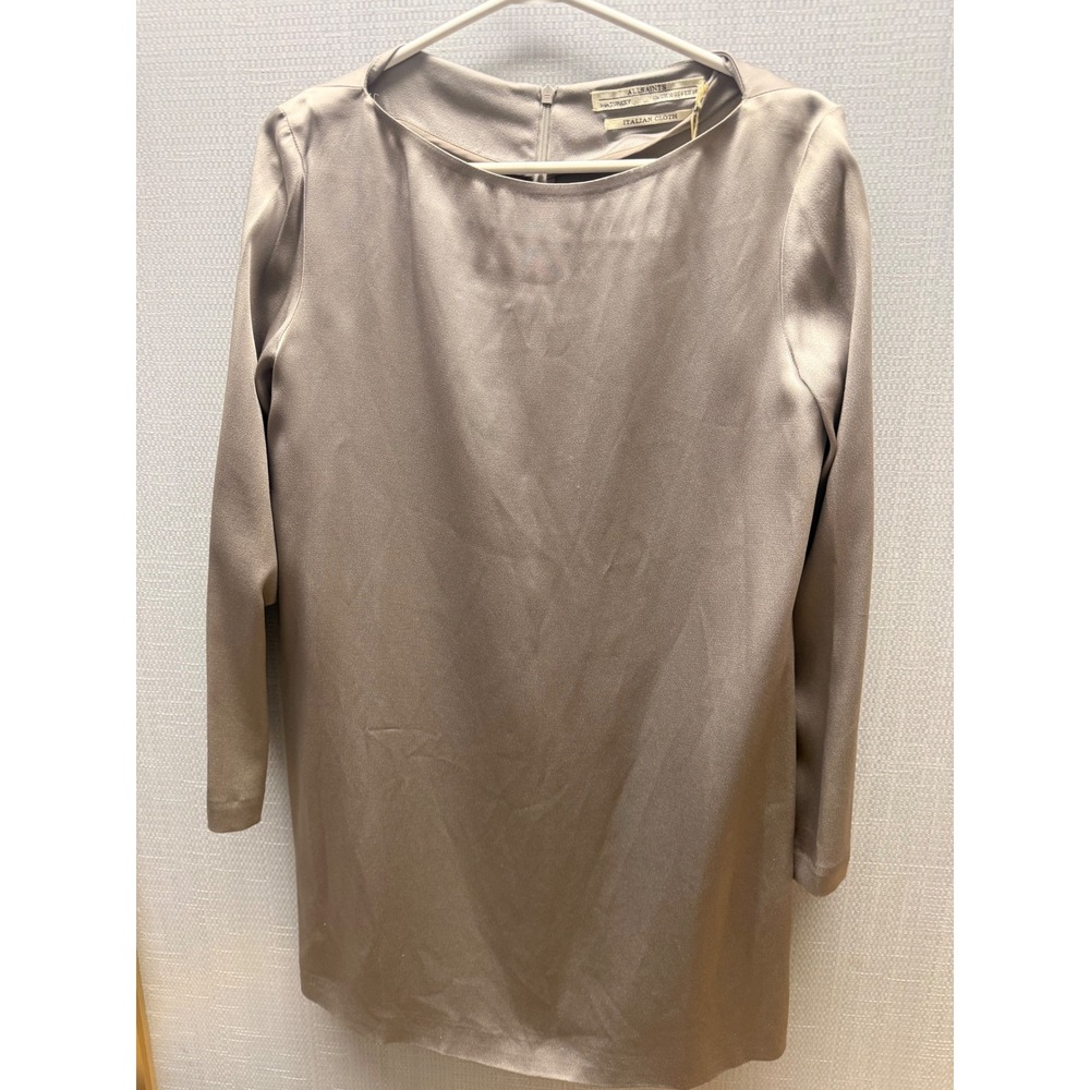 AllSaints Yve Dress Women Size 6 Taupe New Satin Italian Cloth 301 NEW